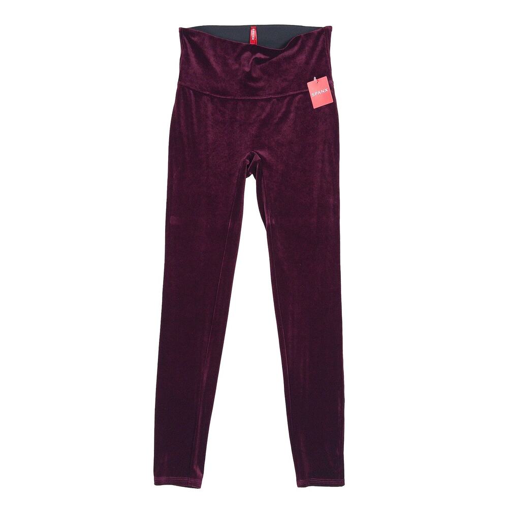 SPANX Velvet Leggings NWT Women’s L Rich Burgundy Red High Rise Shaping Holiday